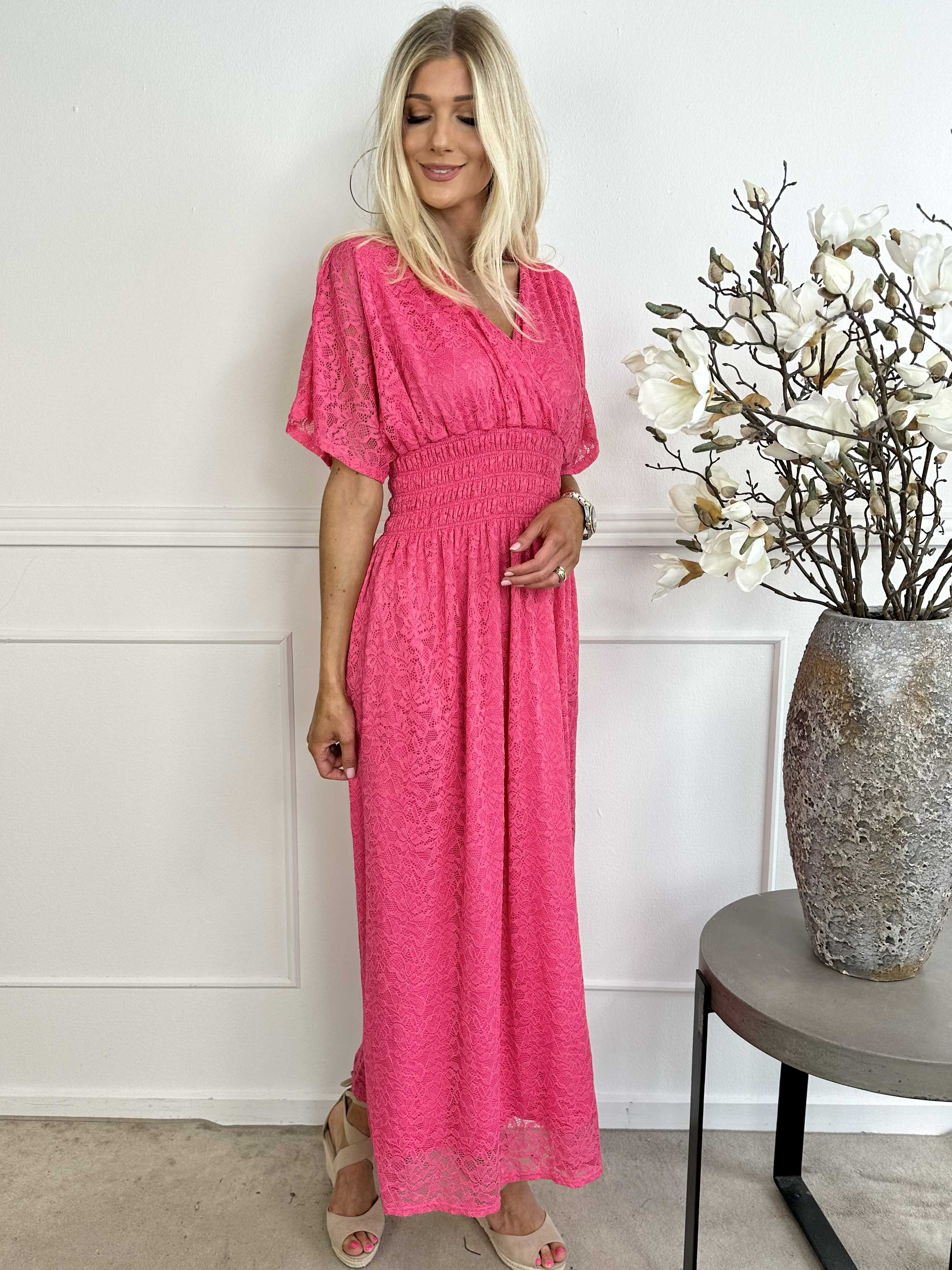 Pams Lace - Lang kjole i blonde med smock under brystet